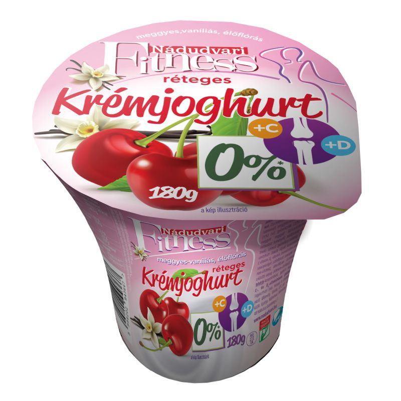 Nádudvari Fittnes Réteges joghurt 0% zsírtartalommal, meggyes vaníliás 180g