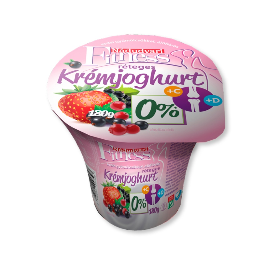 Nádudvari Fittnes Réteges joghurt 0% zsírtartalommal, erdei gyümölcsös 180g